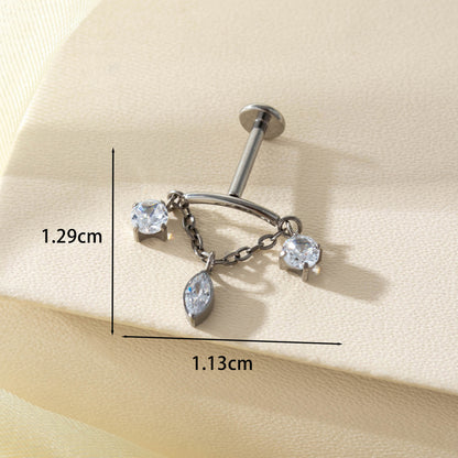 F136 Titanium Zircon Chain Piercing Jewelry – Push Pin Lip & Cartilage Stud,  Drop Designs