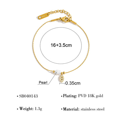 Elegant Pearl & Evil Eye Pendant Necklace & Bracelet Set – 18K Gold Plated Titanium Steel, Adjustable Length