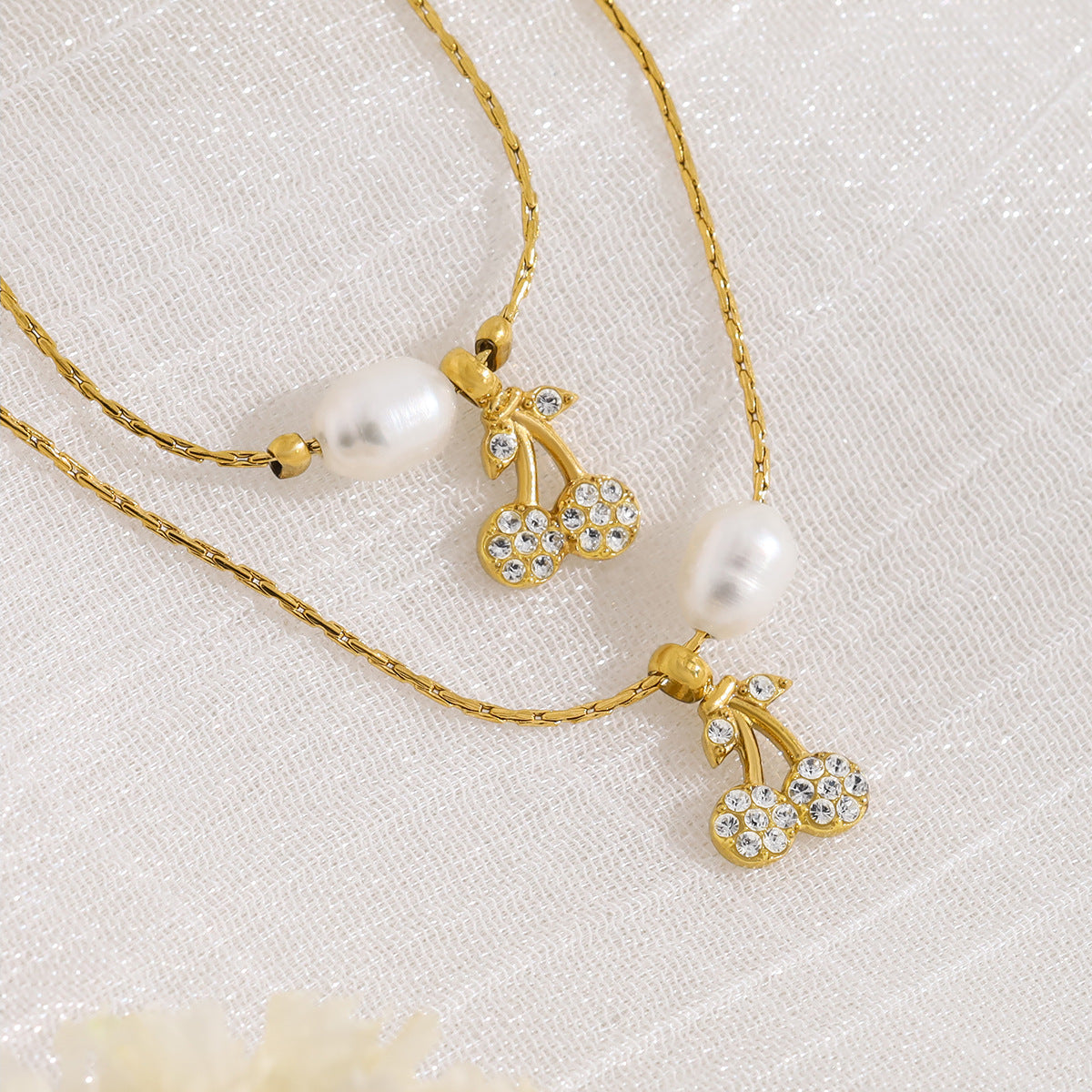 New Pearl Cherry Pendant Necklace & Bracelet Set – Sweet Fashion Jewelry Gift