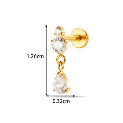 Implant Grade ASTM F136 Titanium Threadless Push Pin Zircon Geometric Flat Back Stud | Helix Cartilage Tragus Lip Piercing Jewelry