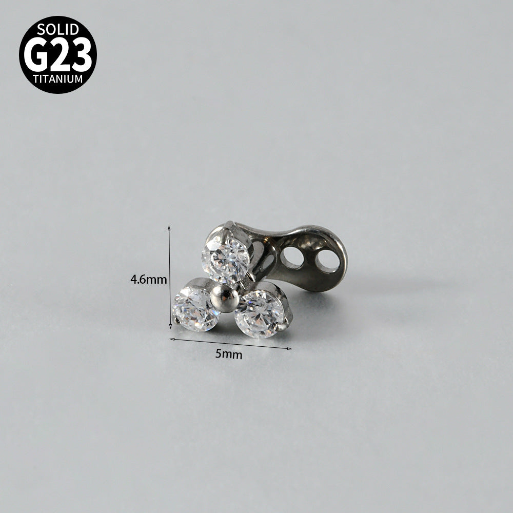 Gold Triple Round CZ Flower Microdermal – ASTM F136 Titanium Surface Implant Jewelry