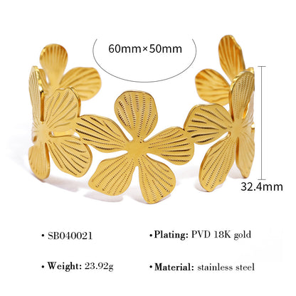 18K Gold Plated Stainless Steel Geometric Bangle Bracelet Series | Wave, Floral, Scroll, Brushed Hollow Designs