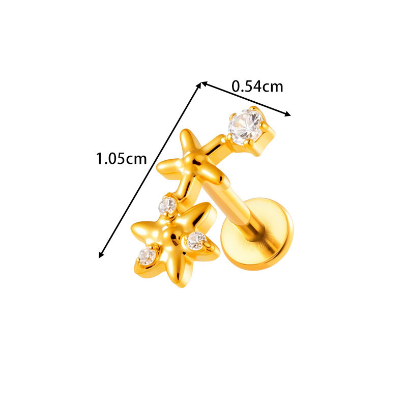 G23/F136 Titanium Zircon-Set Cherry, Dragonfly, Cherry Blossom, Bat, Leaf Internal Thread Lip & Cartilage Piercing Jewelry