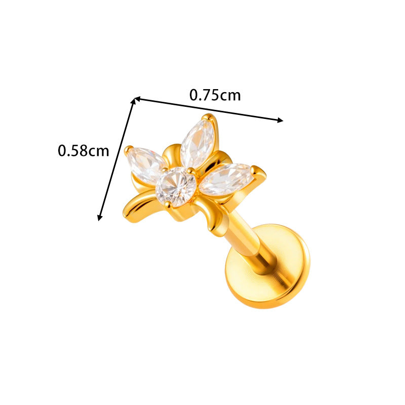 G23/F136 Titanium Fox, Wine Glass, Clover, Fish Internally Threaded Labret & Cartilage Piercing Jewelry