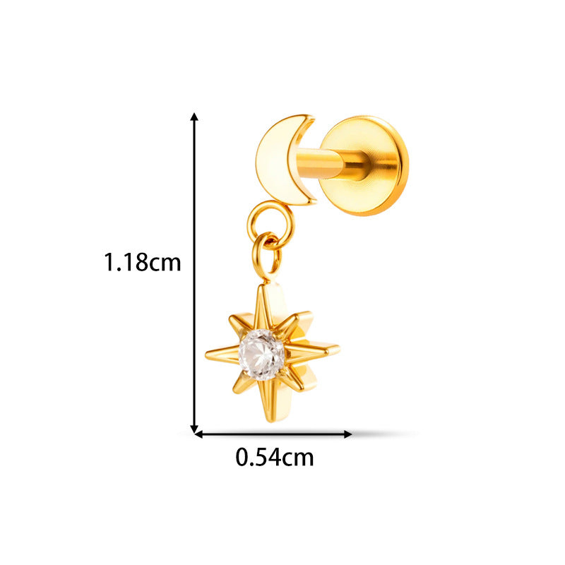 Implant Grade ASTM F136 Titanium Threadless Push Pin Zircon Geometric Flat Back Stud | Helix Cartilage Tragus Lip Piercing Jewelry