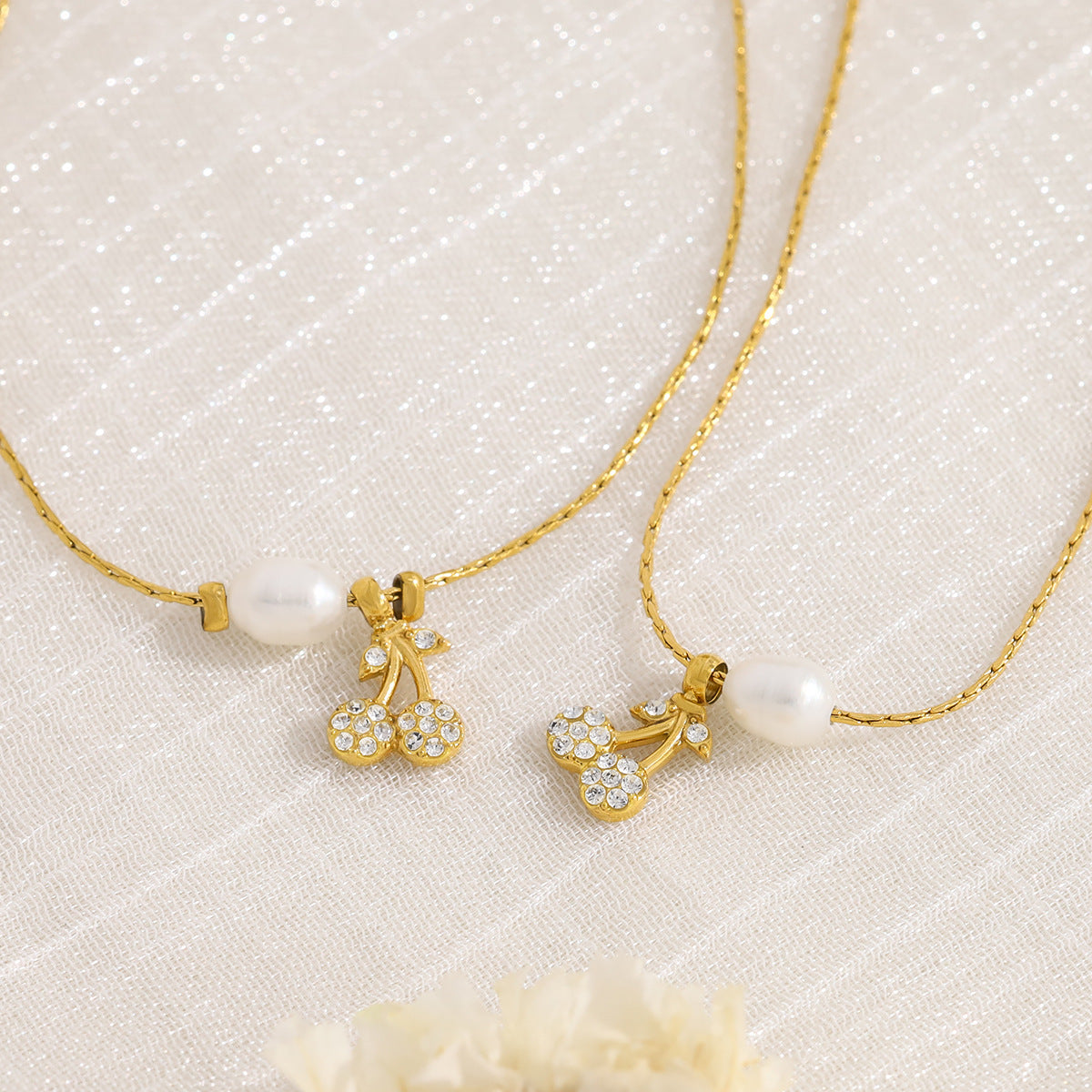 New Pearl Cherry Pendant Necklace & Bracelet Set – Sweet Fashion Jewelry Gift