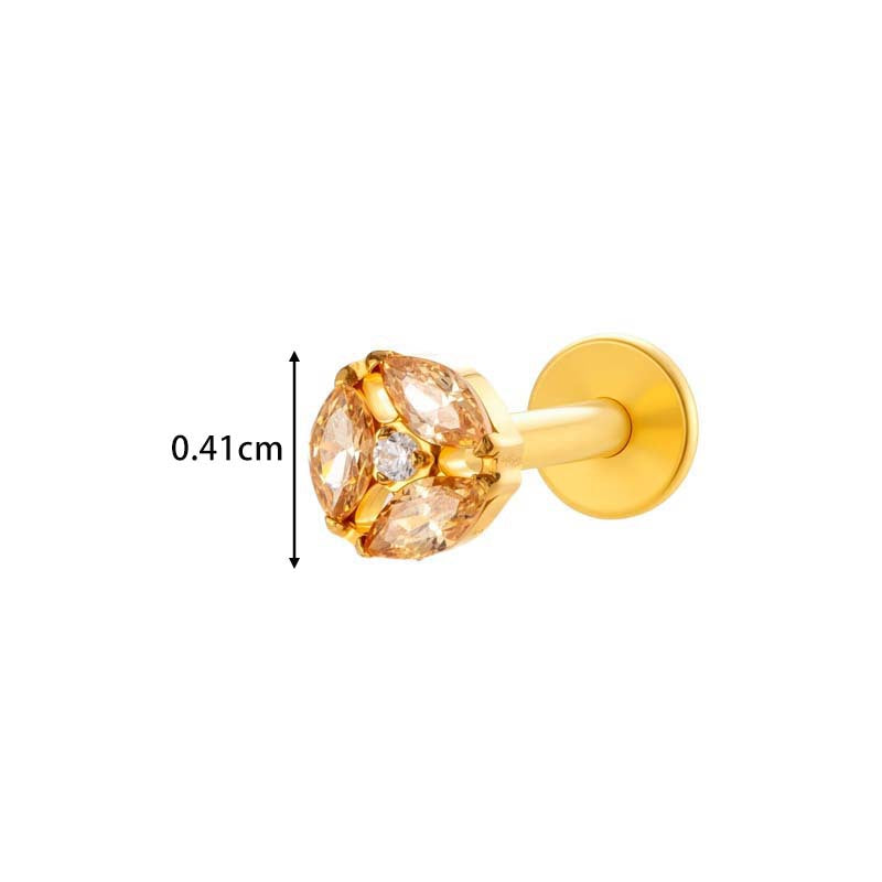 Titanium Threaded Piercing Stud – Hypoallergenic Flat Back Earring with Sparkling Zircon
