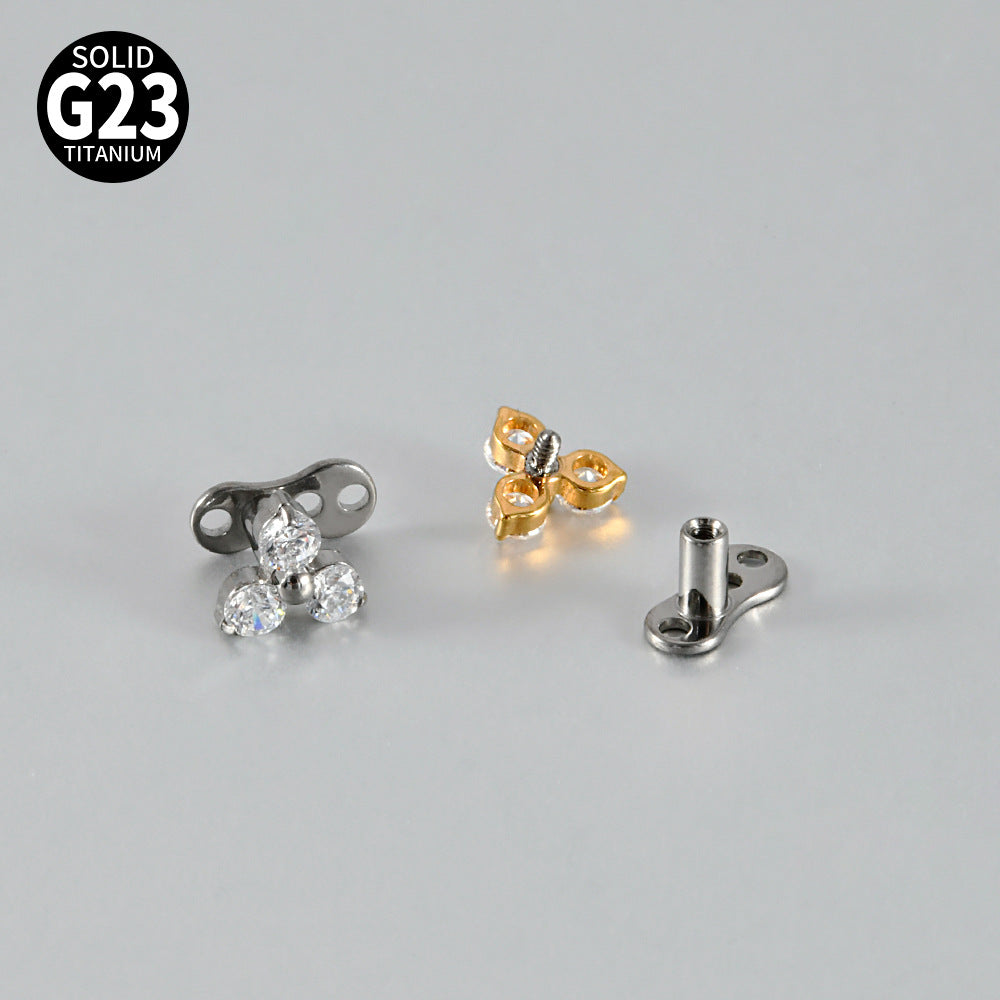 Gold Triple Round CZ Flower Microdermal – ASTM F136 Titanium Surface Implant Jewelry