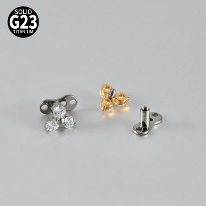 Gold Triple Round CZ Flower Microdermal – ASTM F136 Titanium Surface Implant Jewelry