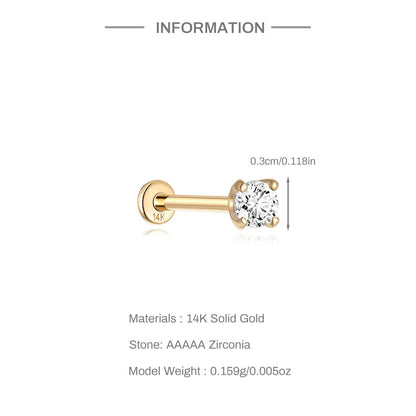 14K Gold Four-Claw Zircon Stud Earrings – Dainty, Hypoallergenic & Everyday Ready