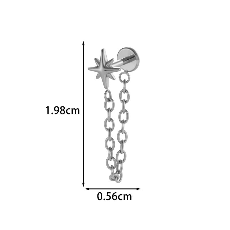 Implant Grade G23 ASTM F136 Titanium Geometric Tassel Chain Ear Stud | Push Pin Flat Back 16G Cartilage Jewelry