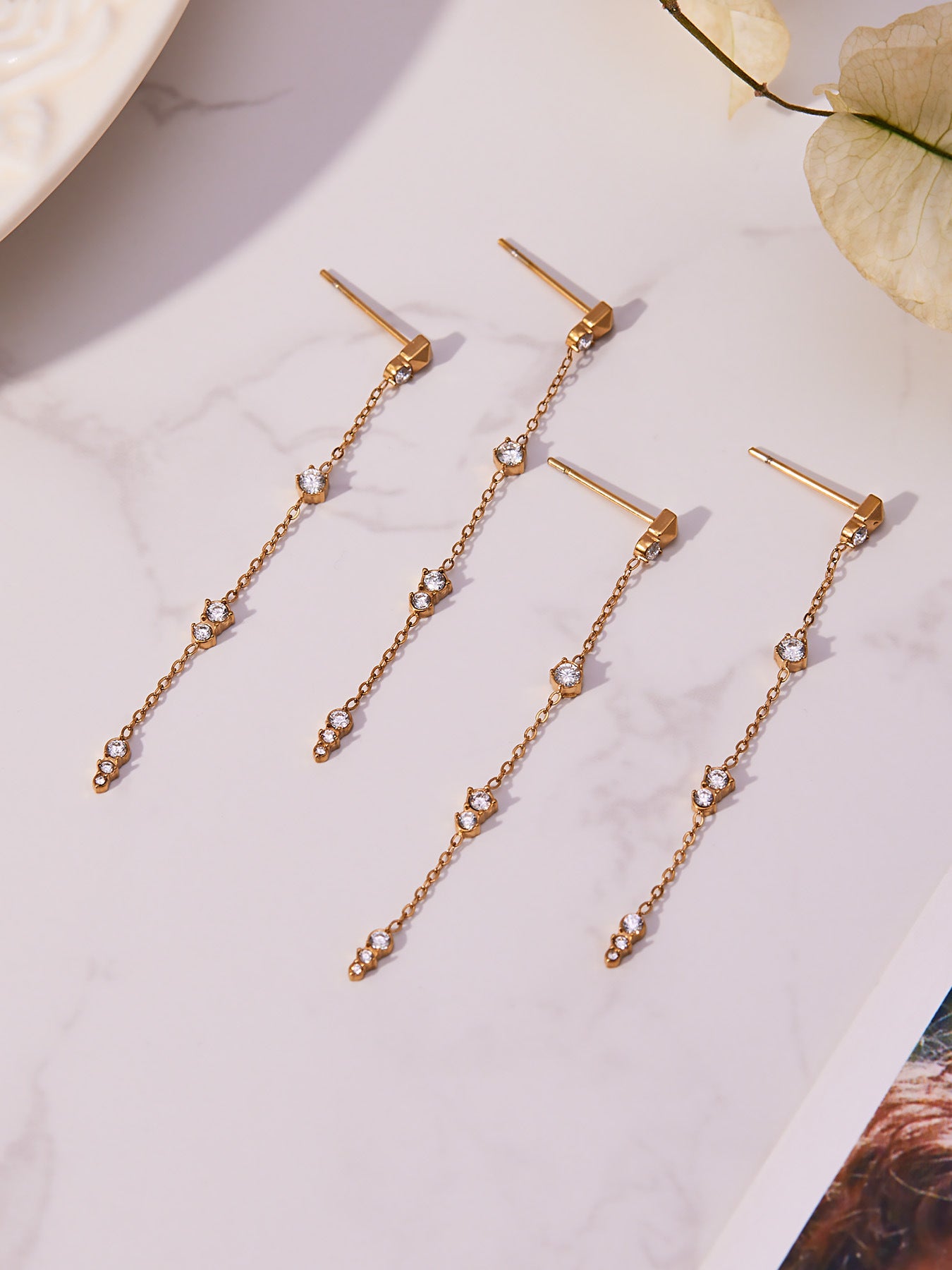 Stainless Steel Tassel Zircon Earrings – Elegant Geometric Dangle Chain Earrings | WANTI Jewelry