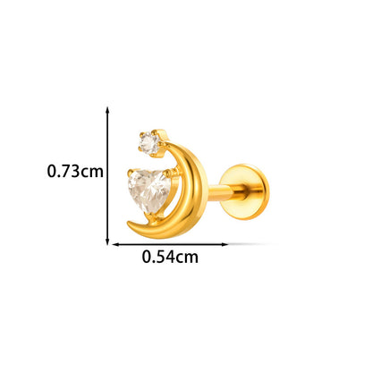 G23/F136 Titanium Internal Thread Lip & Cartilage Moon Stud