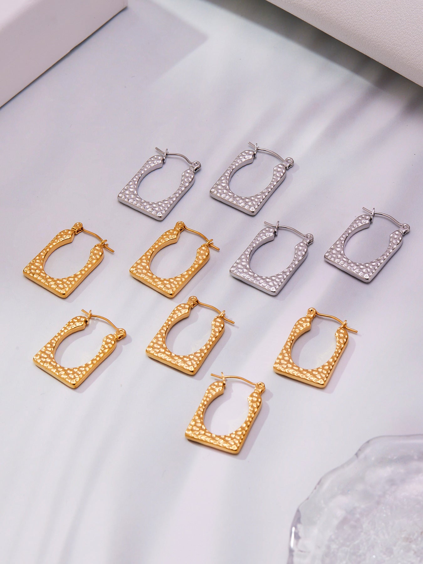 Stainless Steel Geometric Hammered Earrings | Irregular Textured Hoop Earrings | High-End Fashion Jewelry for Women