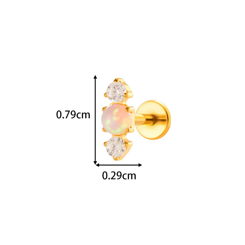 G23/F136 Titanium Opal Flat Back Labret Stud | Colorful Opal Piercing Jewelry for Lip & Ear