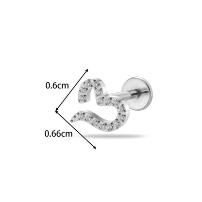 G23/F136 Titanium Heart & Snake Design Internally Threaded Lip Labret Studs | Zircon Piercing Jewelry for Cartilage, Helix, Tragus, and Lip