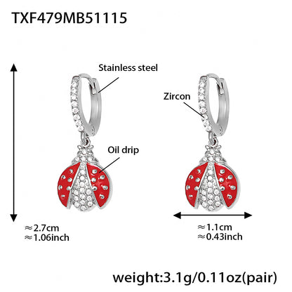 Ladybug Pendant Necklace & Earrings Bracelet Anklet Set – Stainless Steel Cute Lucky Beetle Jewelry