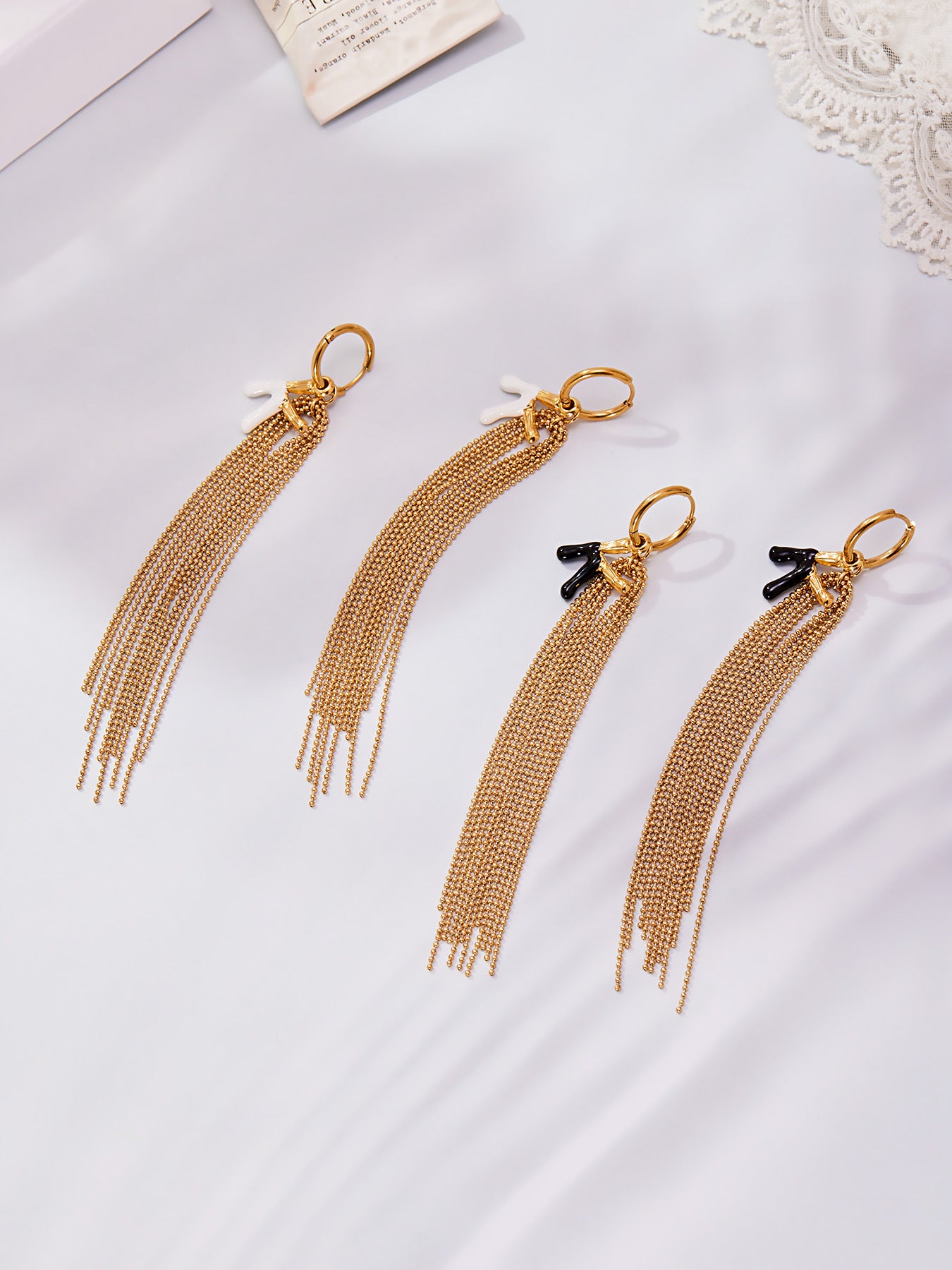 Stainless Steel Letter K Tassel Earrings – Vintage Enamel Drip Long Chain Earrings, High-End Fashion Jewelry for Women