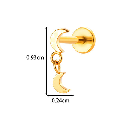 Implant Grade ASTM F136 Titanium Threadless Push Pin Moon Star Flat Back Stud | Minimalist Helix Cartilage Tragus Lip Piercing Jewelry