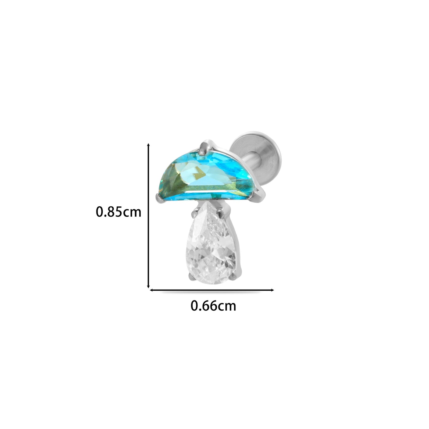 F136 Titanium Waterdrop Zircon Mushroom Labret Stud | Internally Threaded Cartilage Piercing Jewelry in Gold & Silver