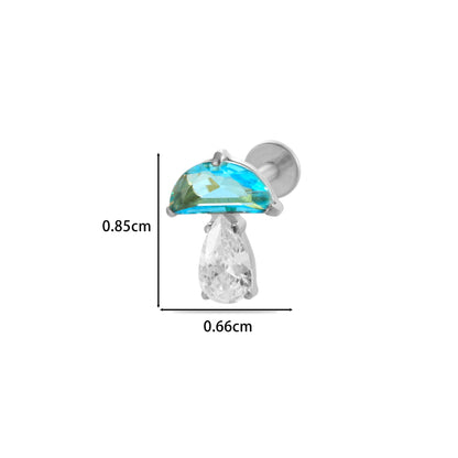 F136 Titanium Waterdrop Zircon Mushroom Labret Stud | Internally Threaded Cartilage Piercing Jewelry in Gold & Silver