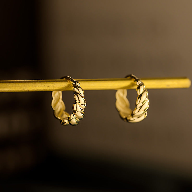 14K Solid Gold Twisted Hoop Earrings – Minimalist Shiny Spiral Design for Everyday Glam