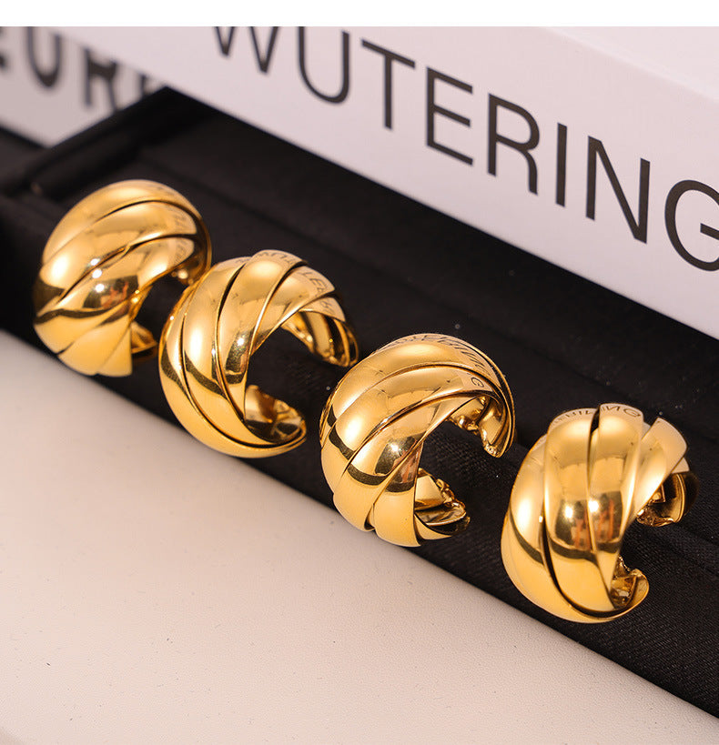 Twisted Rope Hoop Earrings – Vintage Gold Stainless Steel Chunky Ear for Women
