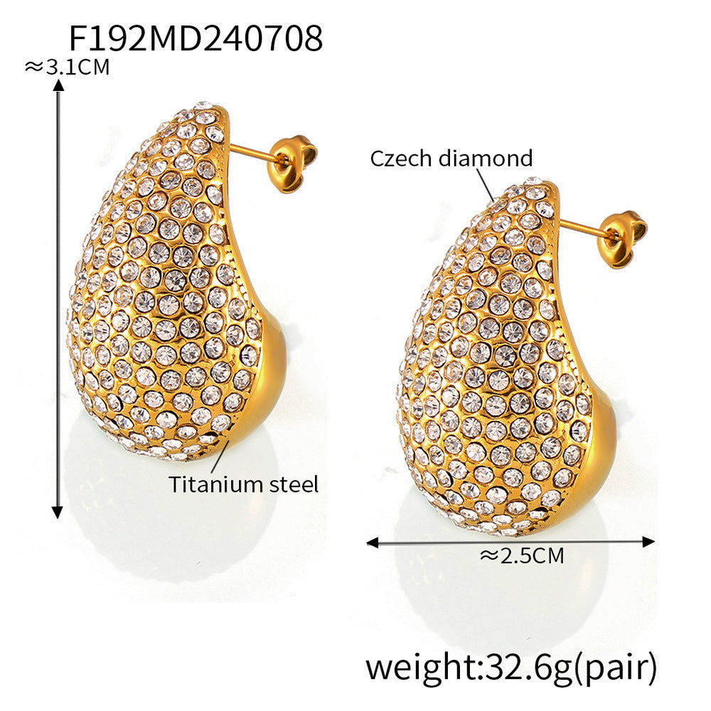 Elegant Teardrop Zircon Earrings – Stainless Steel Enamel, Pearl & Rhinestone Collection | Hypoallergenic Fashion Jewelry