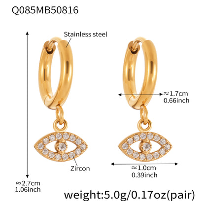 Evil Eye Zircon Hoop Earrings | Stainless Steel Minimalist Smooth Surface Earrings | Trendy Fashion Jewelry Gift