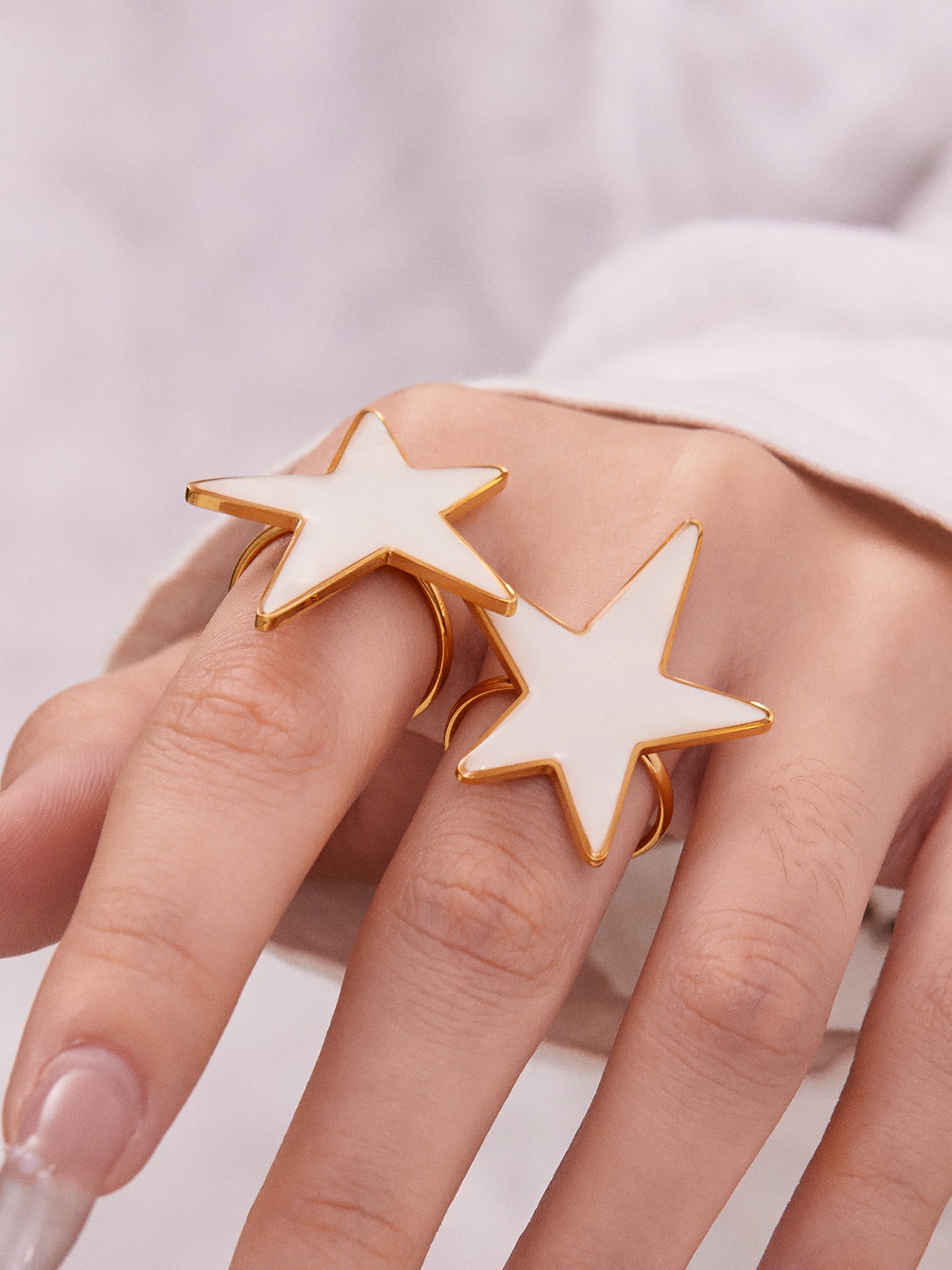 Trendy Stainless Steel Acrylic Star Earrings and Open Ring Set – Hip-Hop Style Statement Jewelry