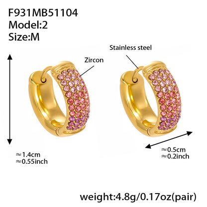 Stainless Steel Geometric Round Zircon Earrings – Multicolor Sparkle Hoop Earrings | WANTI Jewelry