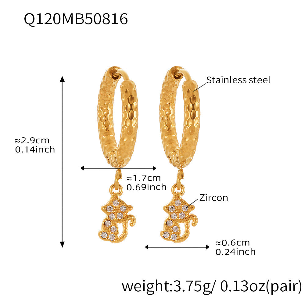 Trendy Stainless Steel Zircon Pendant Hoop Earrings Set – Creative Human & Animal Shapes, Gold Plated Fashion Jewelry
