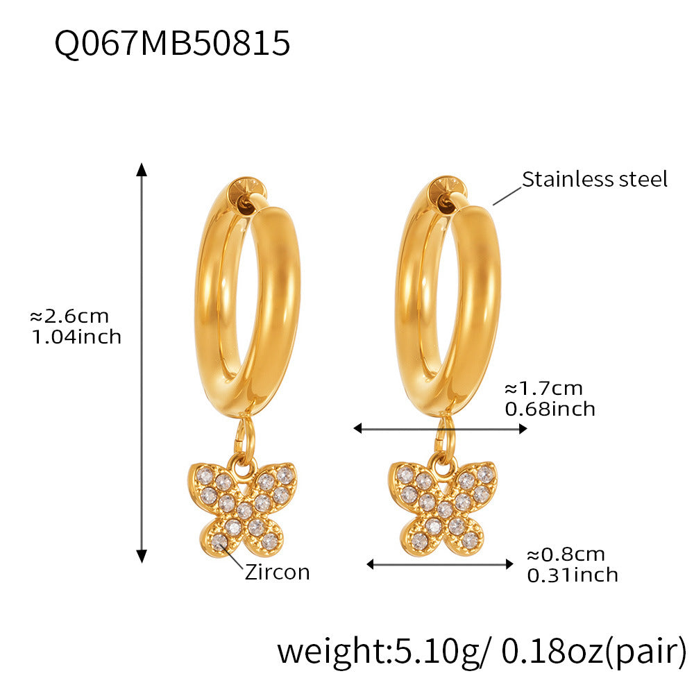 Butterfly Zircon Stackable Earrings Set – Stainless Steel Layered Hoop & Stud Combination | WANTI Jewelry