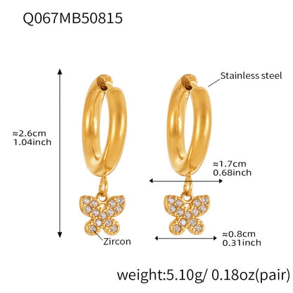 Butterfly Zircon Stackable Earrings Set – Stainless Steel Layered Hoop & Stud Combination | WANTI Jewelry