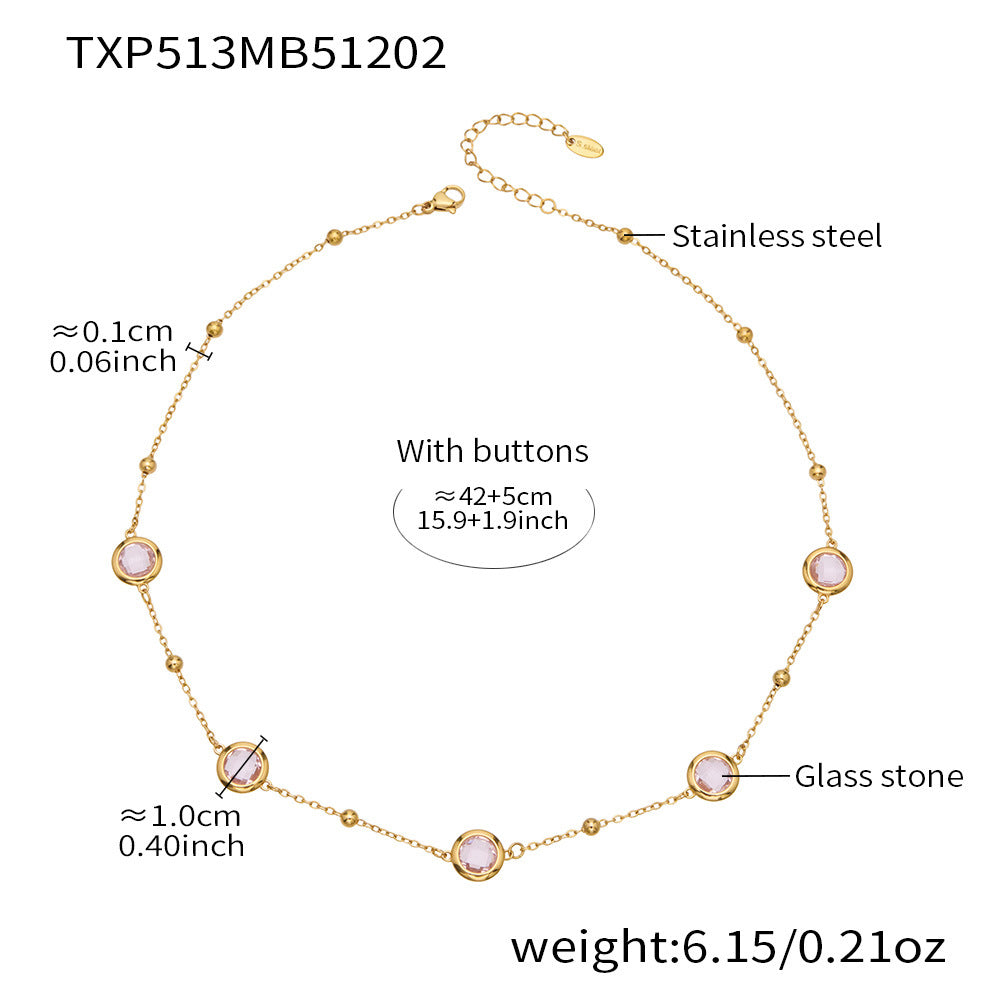 Candy Color Glass Stone Jewelry Set – Stainless Steel Necklaces, Bracelets & Earrings