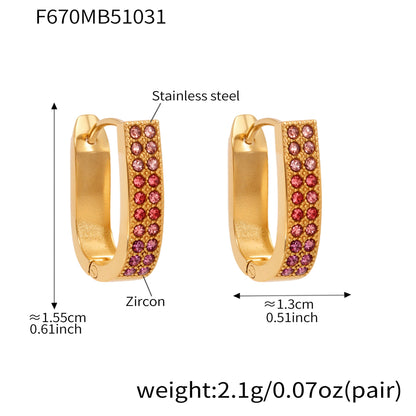 U-Shaped Geometric Zircon Earrings | Stainless Steel Micro Paved Colorful Hoop Earrings | Minimalist Modern Fashion Jewelry