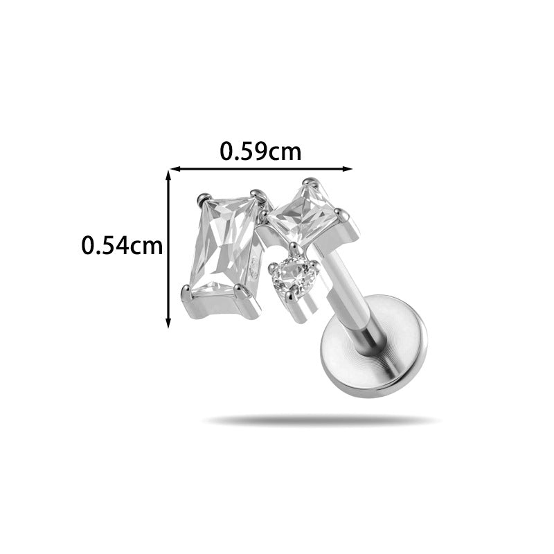 Titanium Labret Stud for Lip & Cartilage Piercing – CZ Flat Back Jewelry (Implant Grade ASTM F136)