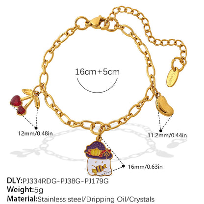 Gold-Plated Stainless Steel Halloween / Christmas Heart & Tree Tassel Pendant Bracelet | Elegant Festive Jewelry