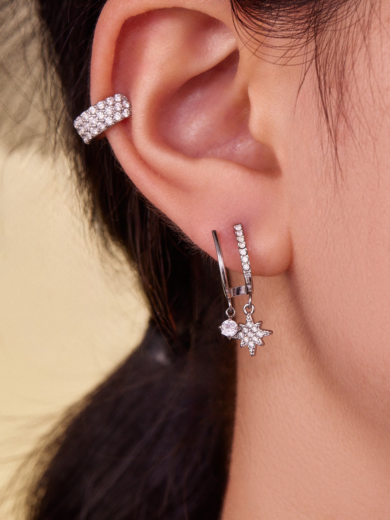 Eight-Pointed Star Zircon Earrings – Minimalist Geometric Stainless Steel Hoop Earrings | WANTI Jewelry