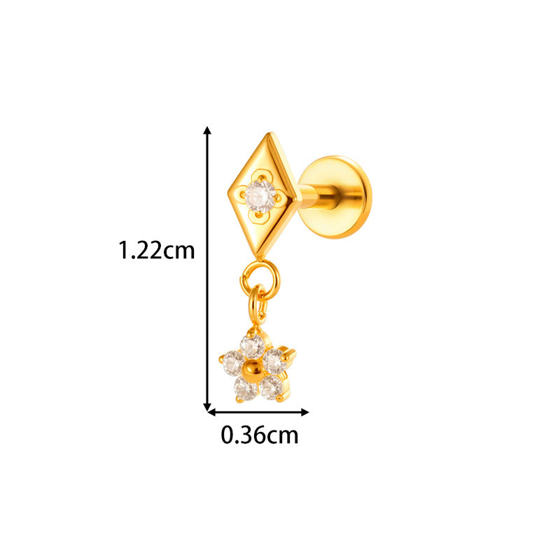 G23/F136 Titanium Star & Teardrop Dangle Flat Back Internally Threaded Labret Studs | Hypoallergenic Piercing Jewelry for Lip, Ear, Cartilage