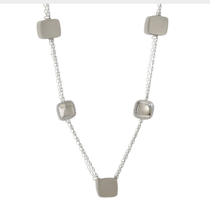 Square Crystal Inlay Long Necklace – 18K Gold-Plated Titanium Steel Jewelry