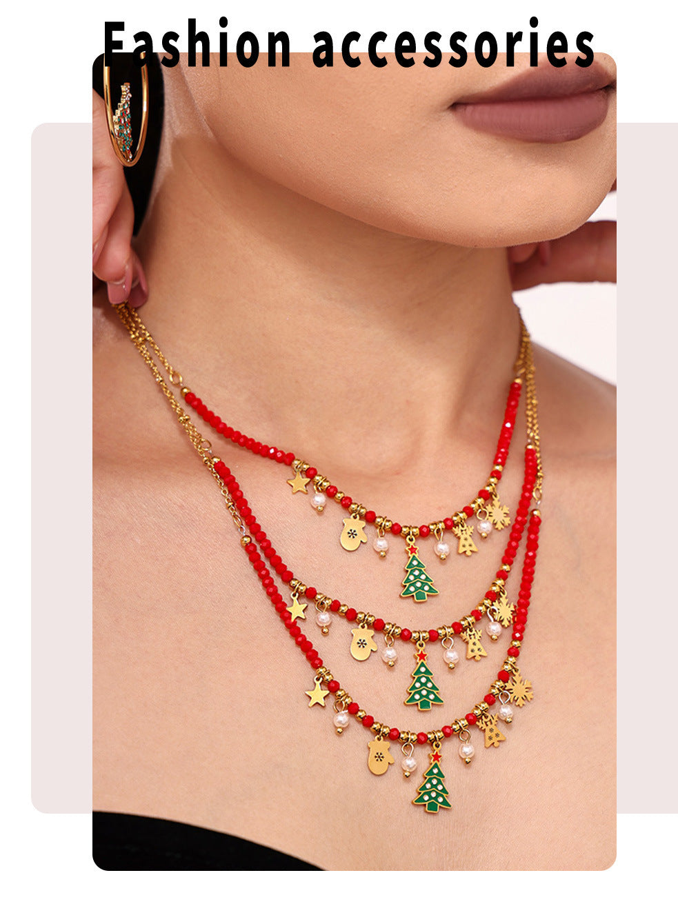 Gold Stainless Steel Christmas Tree Star Snowflake Pendant Necklace | Festive Zircon Holiday Jewelry Gift