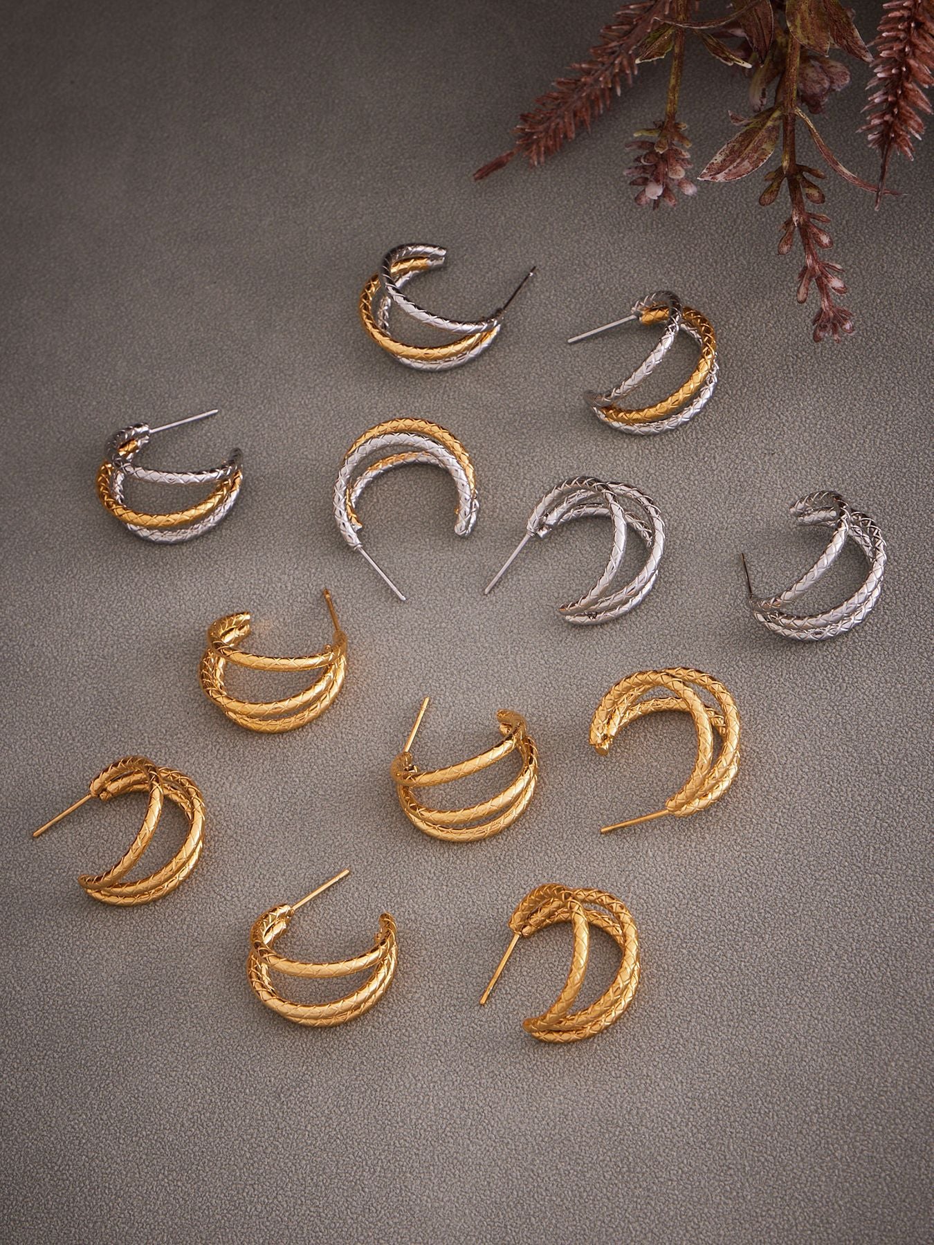 Fashionable Stainless Steel Color-Block Triple Hoop Earrings | Minimalist Geometric Jewelry for Women | Trendy Statement Accessories