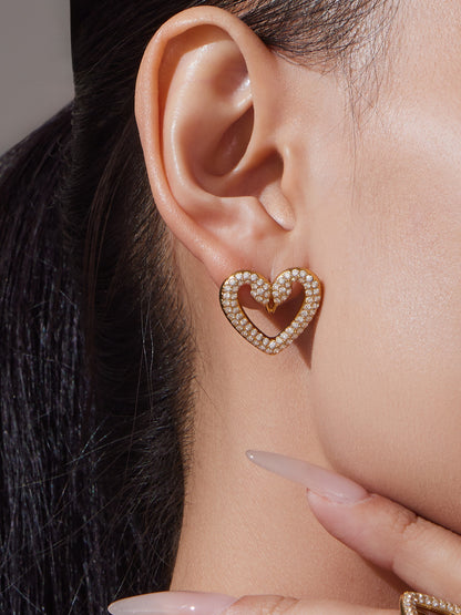 Stainless Steel Zircon Double Swan Heart Necklace, Bracelet, Ring & Earrings Jewelry Set