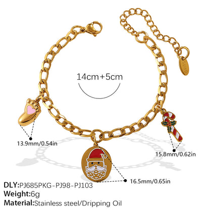 Christmas Collection – Gold Plated Stainless Steel Dripping Oil Pendant & Tassel Bracelet  Set