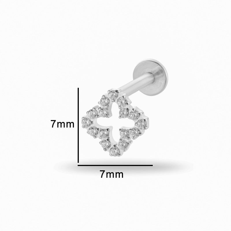 Titanium Internally Threaded Square CZ Cartilage Stud – Flat Back Piercing Jewelry for Helix, Tragus, Conch