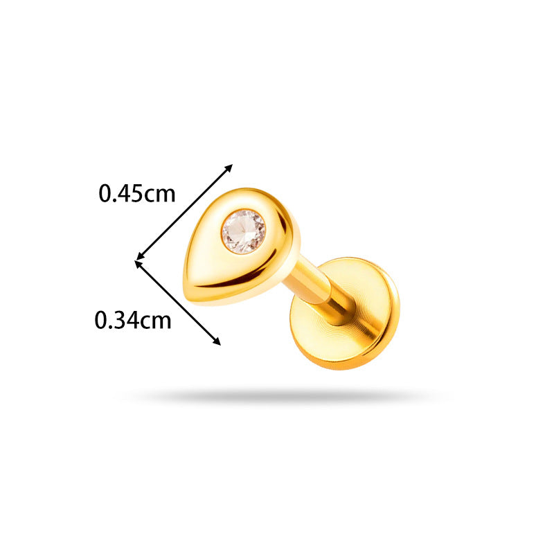 Implant Grade ASTM F136 Titanium Teardrop Moon Geometric Flat Back Stud | Internal Thread Labret | Cartilage, Helix, Lip Piercing Jewelry