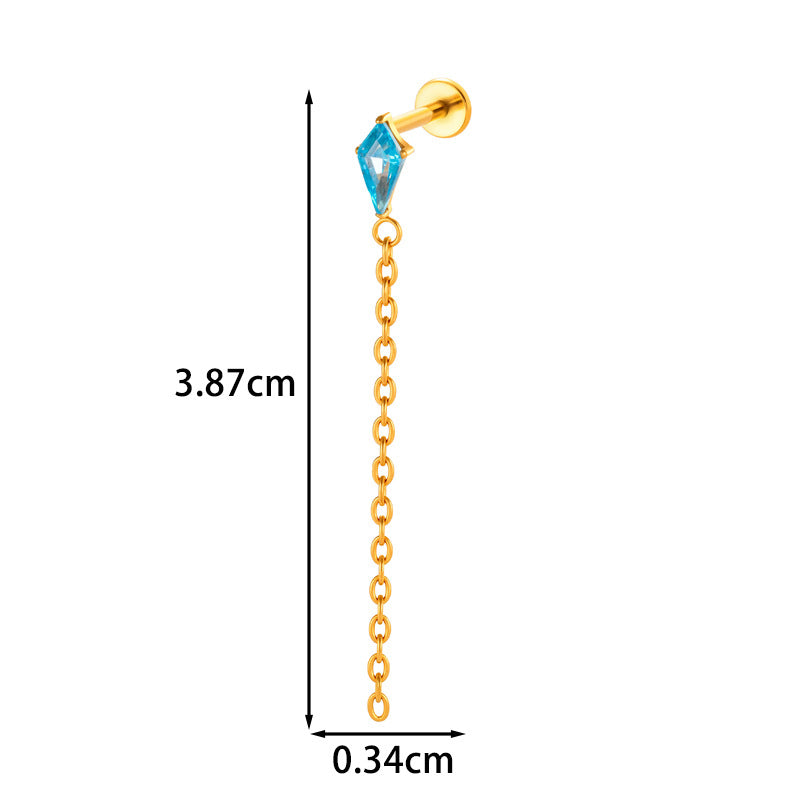 Implant Grade ASTM G23/F136 Titanium Threadless Tassel Chain Diamond Geometric Zircon Stud | Helix Cartilage Lip Piercing Jewelry