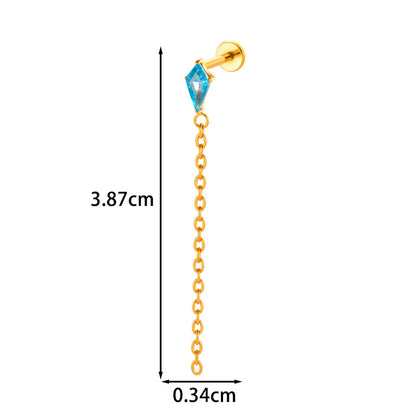 Implant Grade ASTM G23/F136 Titanium Threadless Tassel Chain Diamond Geometric Zircon Stud | Helix Cartilage Lip Piercing Jewelry
