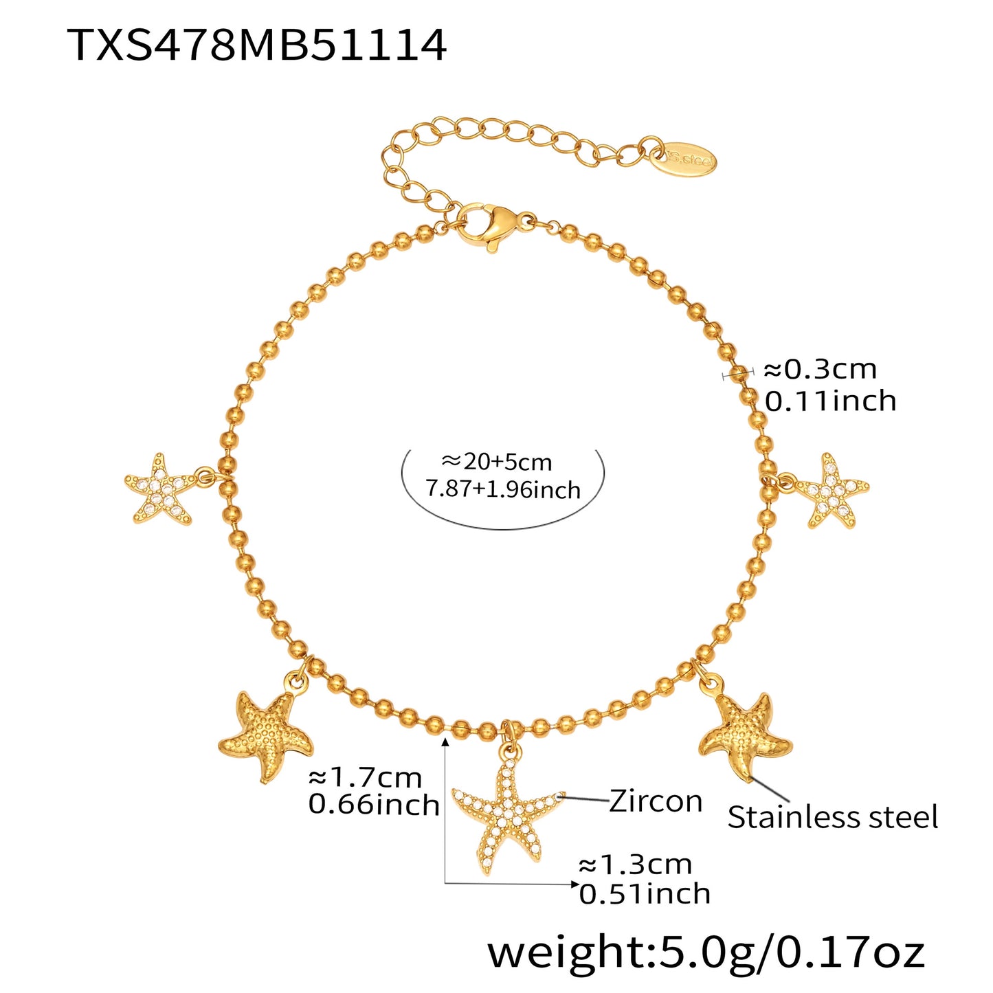 Ocean Starfish Jewelry Set – Stainless Steel Necklace, Bracelet, Earrings & Anklet | Beach Style Fashion Jewelry | Hypoallergenic Gift for Women
